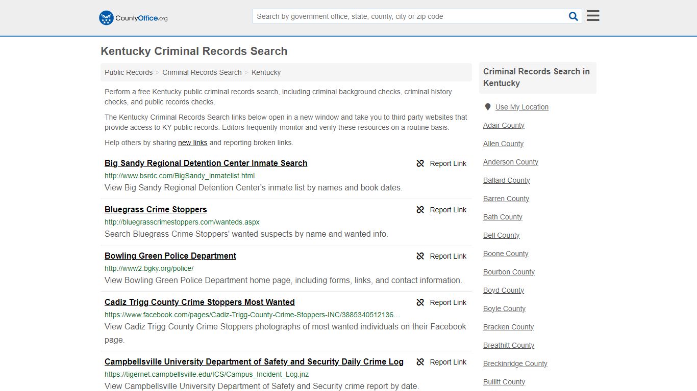Kentucky Criminal Records Search - County Office